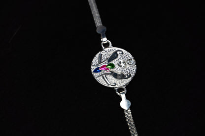 Silver Spectrum 0.01 Carat Lab Diamond 925 Silver Rakhi