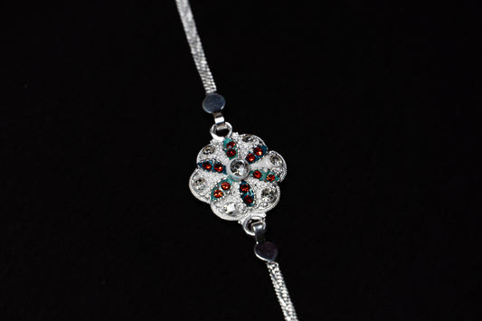 Radiant Blossom 0.01 Carat Lab Diamond 925 Silver Rakhi