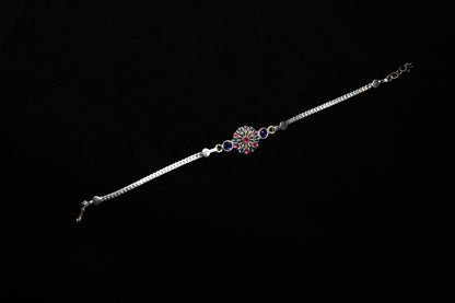 Crimson Teal Blossom  0.01 Carat Lab-Grown Diamond 925 Silver Rakhi