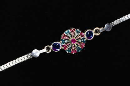 Crimson Teal Blossom  0.01 Carat Lab-Grown Diamond 925 Silver Rakhi