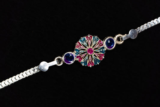 Crimson Teal Blossom  0.01 Carat Lab-Grown Diamond 925 Silver Rakhi